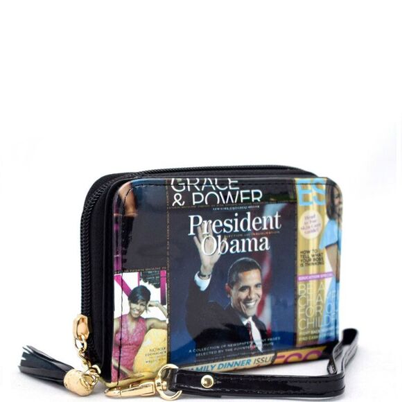 Magazine Print Bi-Fold Wallet Compact Bi-fold Zipper Pocket Wallet Card Case - Picture 2 of 5